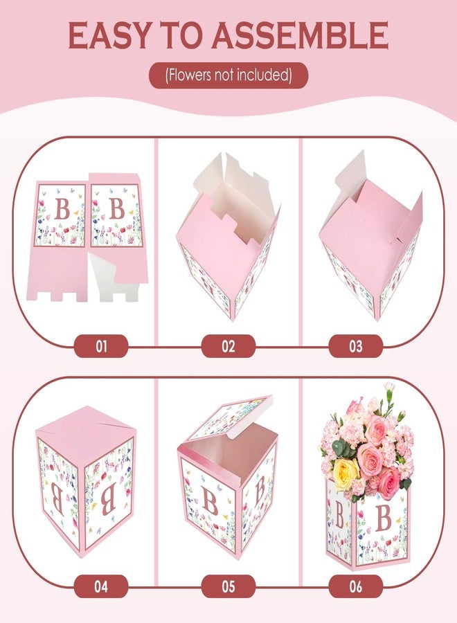 Teeloray Wildflower Baby Decorations for Girl - Floral Baby Boxes with Letters, 4pcs Balloon Boxes, Blocks for Gender Reveal, Birthday Party Backdrop, Centerpieces - Pink - Image 5